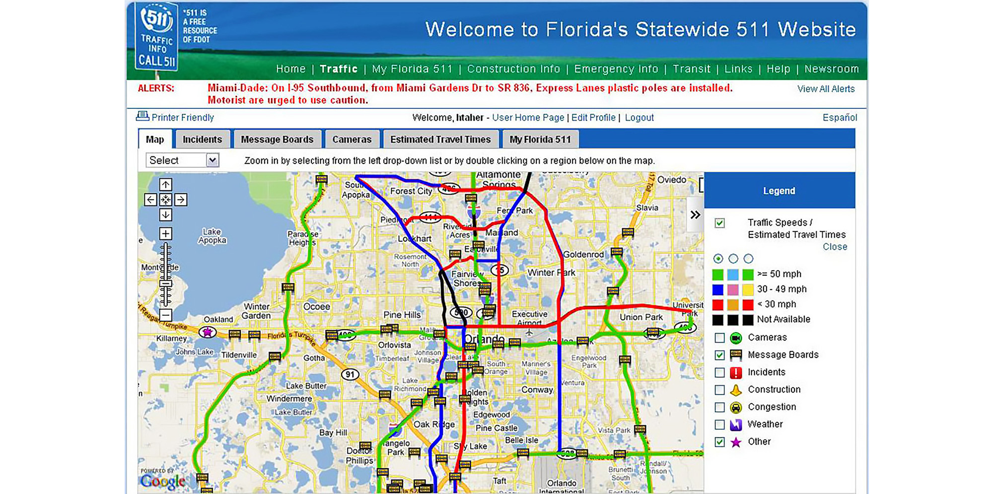 Florida511 map. For full text, download project PDF below.