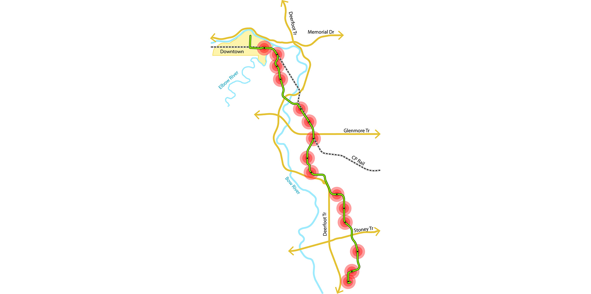 Map of Greenline in Calgary. Algonquin College Student Common Stormwater Management Concept. For full text, download project PDF below
