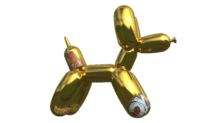 Vandalized Jeff Koons Balloon Dog