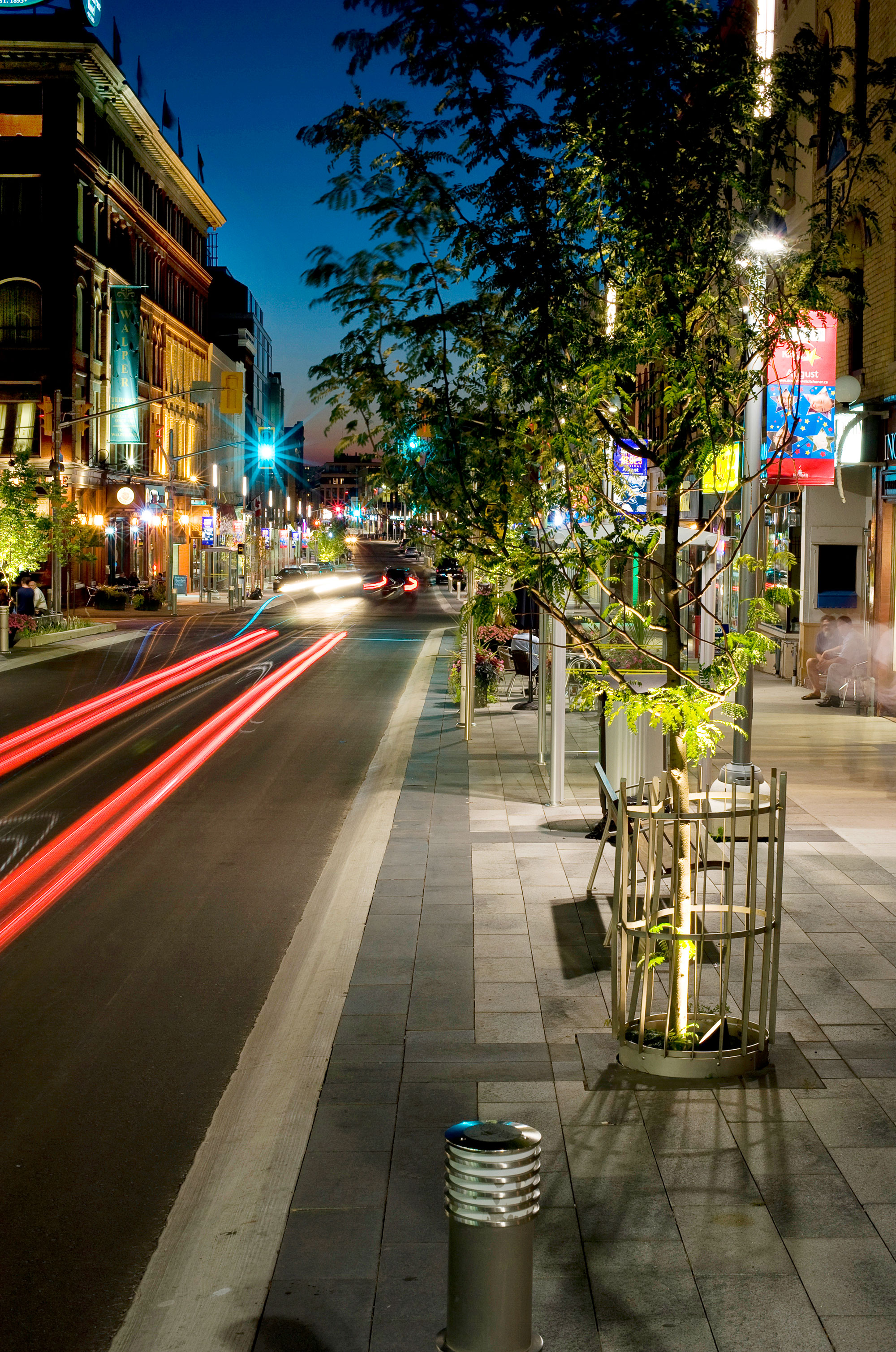 Reconstructed King street in Kitchener at night