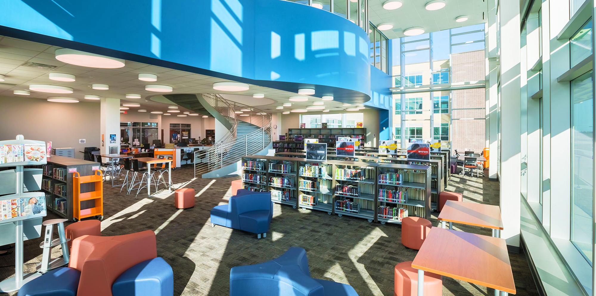 Library inside Bridgeland High School in Cypress