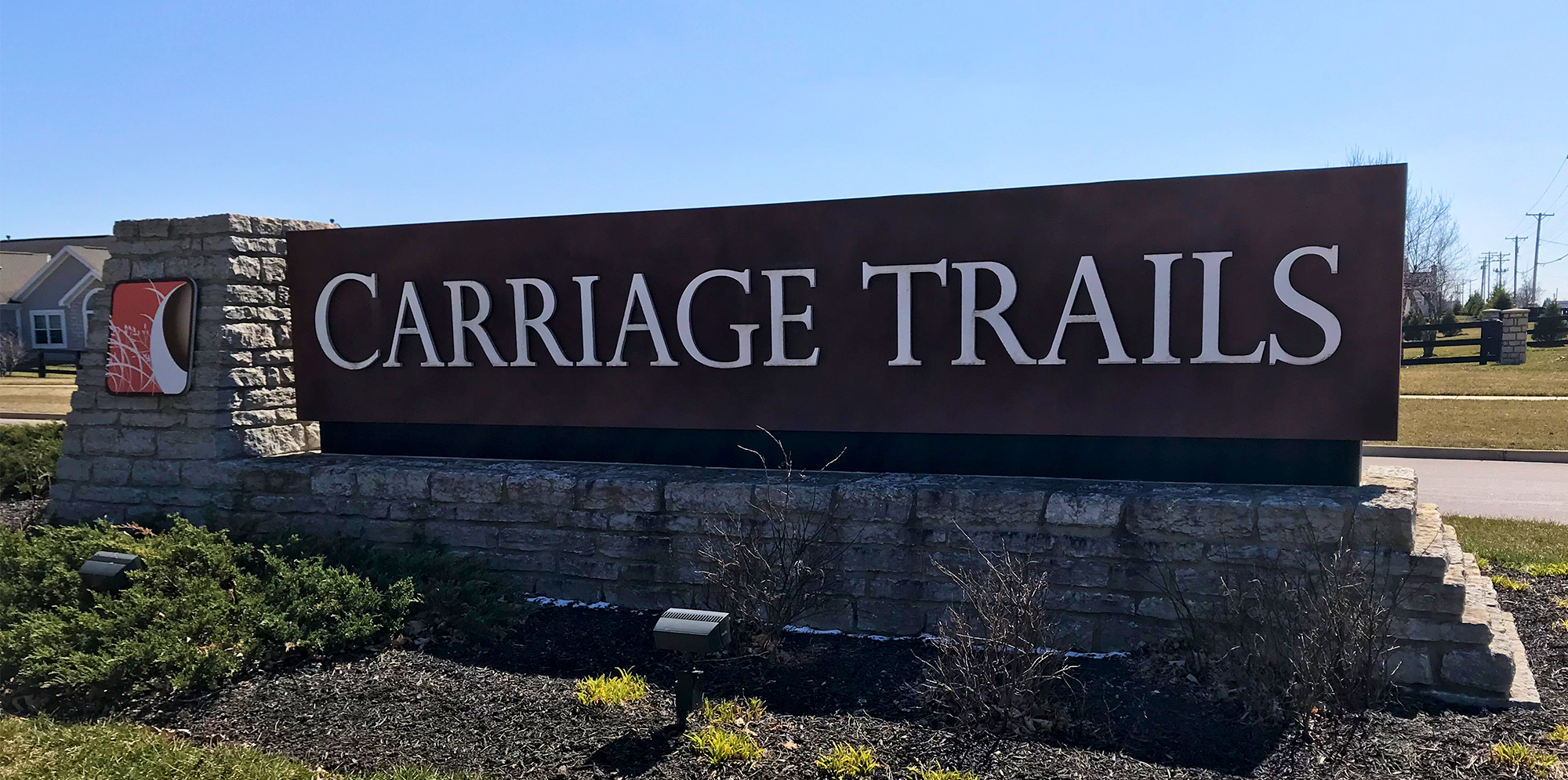 Carriage Trails sign near Dayton Ohio. Designed and planned by IBI Group