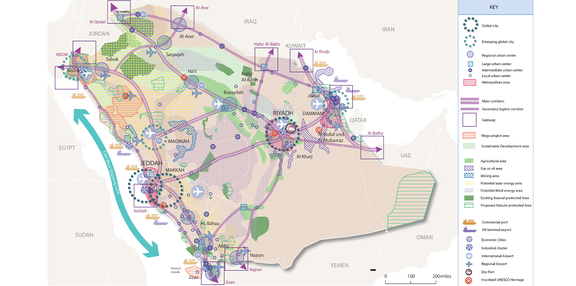 Map showing Saudi Arabia Spatial Strategy. For full text, download project PDF below.
