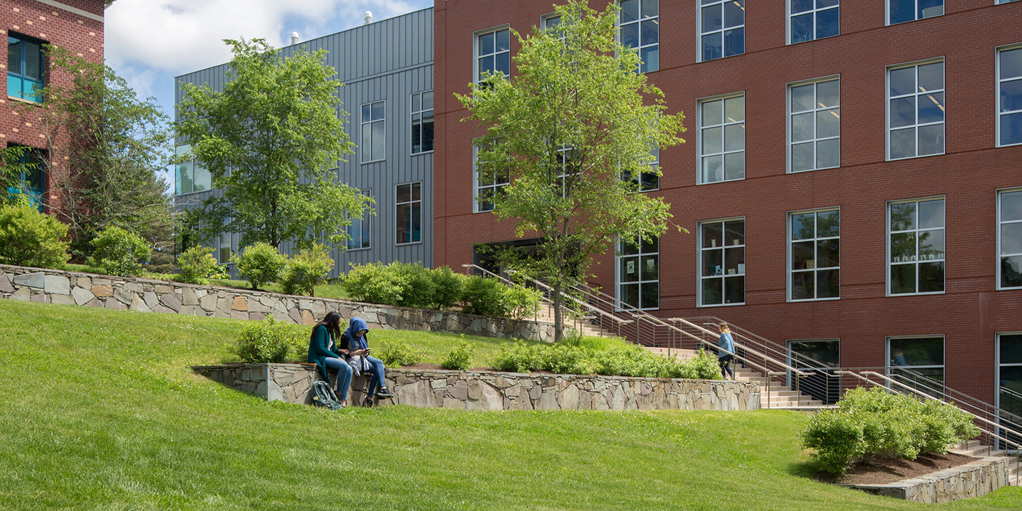 Steep slopes and seating as part of the North District Plan at the University of Rhode Island (URI) campus