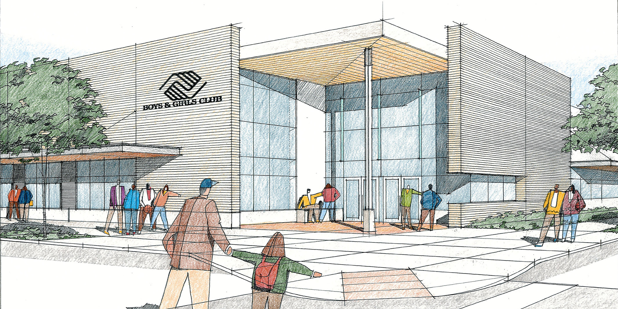 Drawing of Boys & Girls Club part of Rosa Parks Elementary School, For full text please download our project PDF below