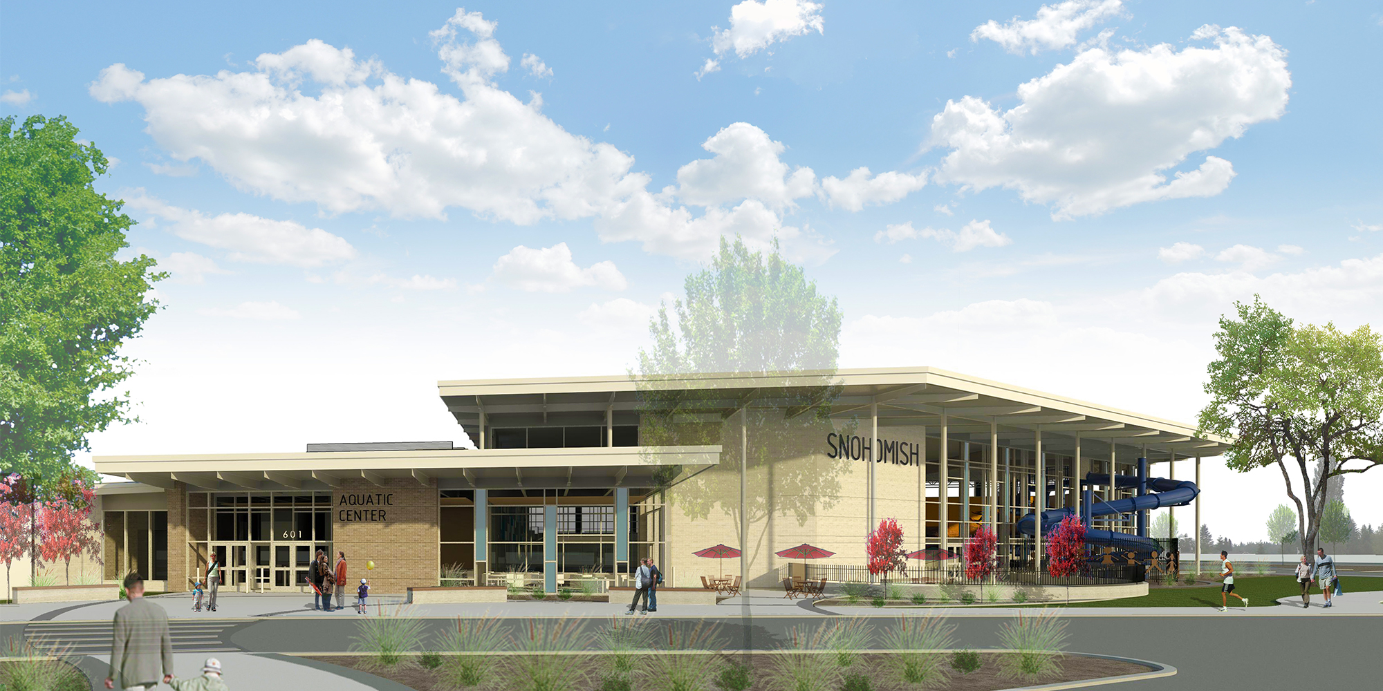 Rendering of Snohomish Aquatic Center front entrance