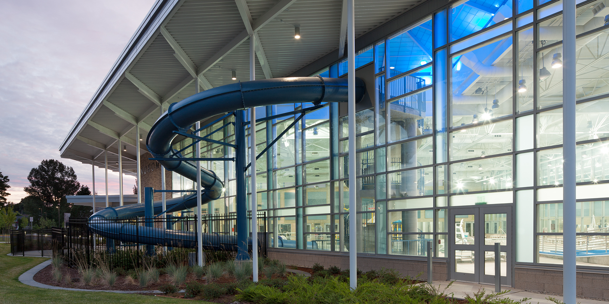 Exterior view of waterslide outside Snohomish Aquatic Center