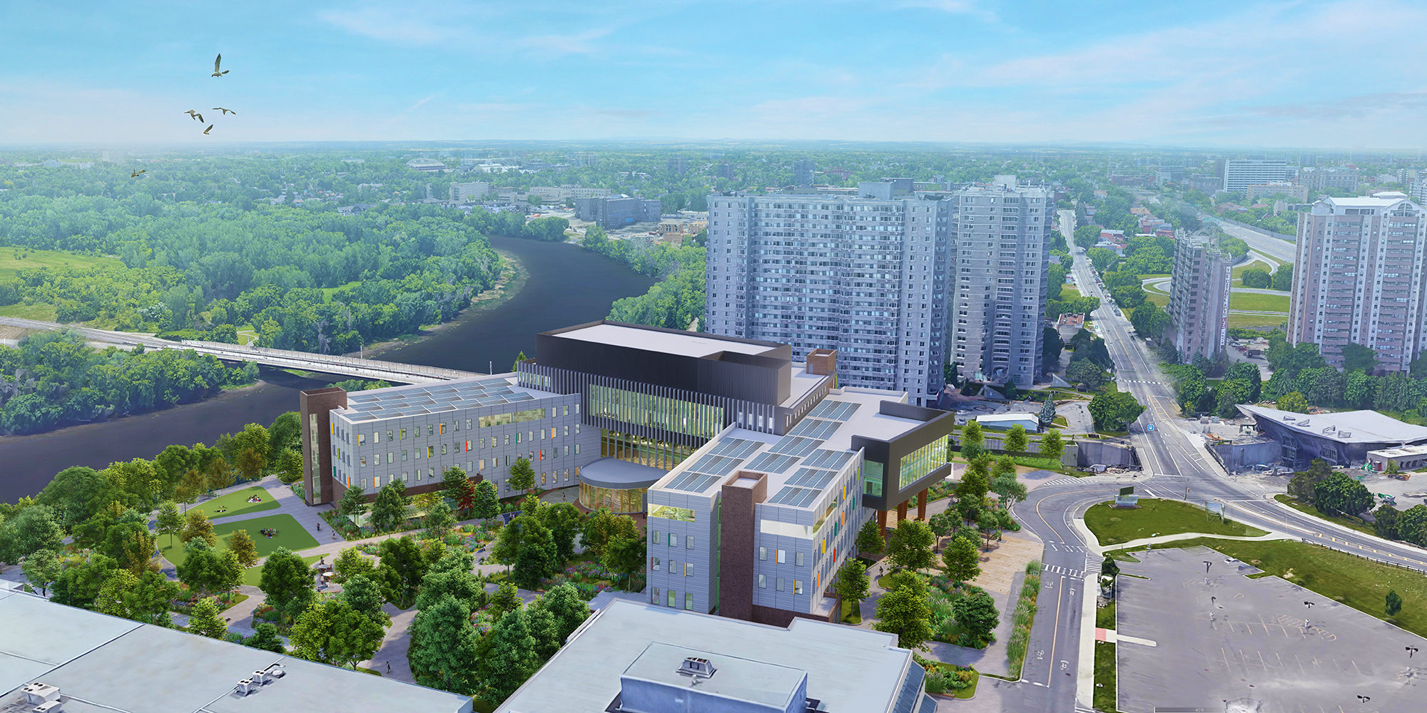 Aerial view of UOttawa River Campus